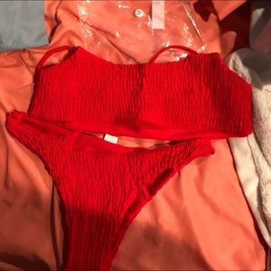Red ruffled bikini